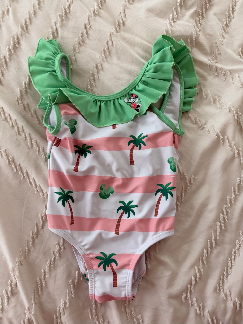 Disney Pink and Green Palm Print Ruffle One-Piece Swimsuit